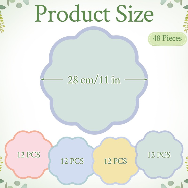 Patelai 48 Pcs Wavy Round Paper Placemats Colorful Pastel Disposable