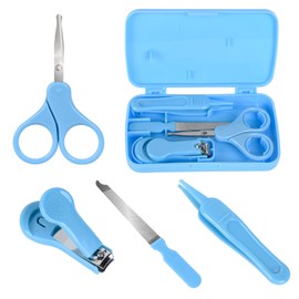 Baby Nail Care Set by Econtal, 4-in-1 Grooming Kit in Blue, Nail Clipper, Scissors, Nail File & Tweezers, Manicure Pedicure, Newborn, Infant, Toddler