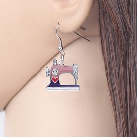 DOWAY Enamel Clothes Model Ruler Sewing Machine Tailor Tools Jewelry Sets, Includes Dangle Earrings & Necklace Pendant Gifts, enamel, Sandstone