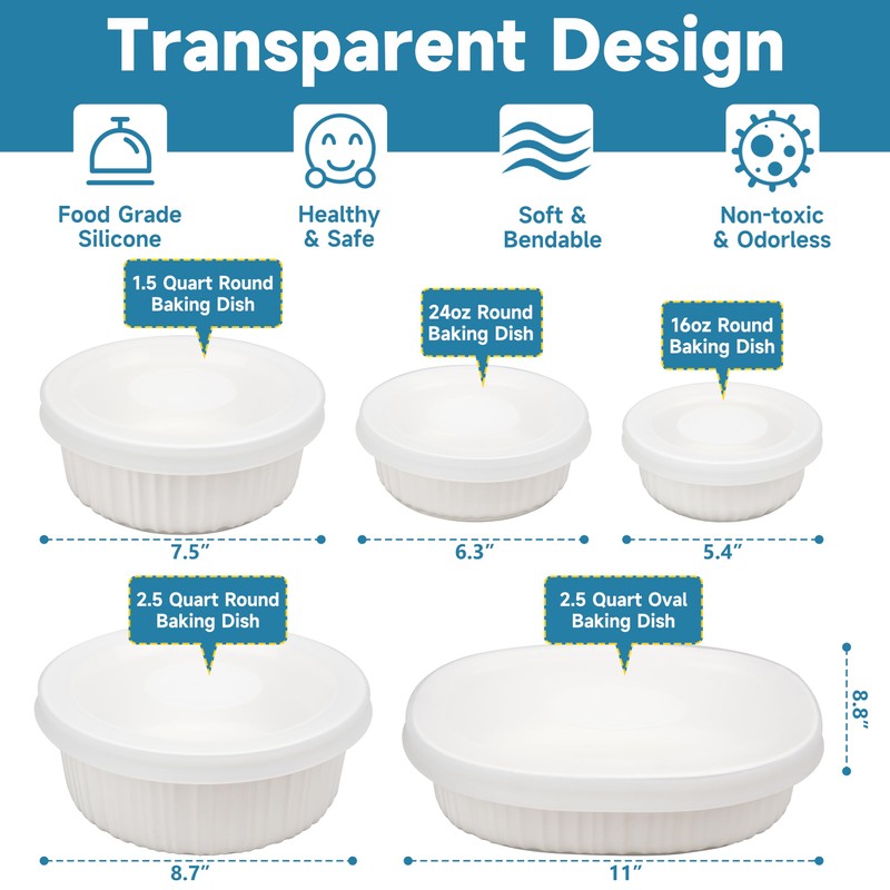 Purekra Silicone Lids for CorningWare 16-Ounce Round Dish, 2 Pack