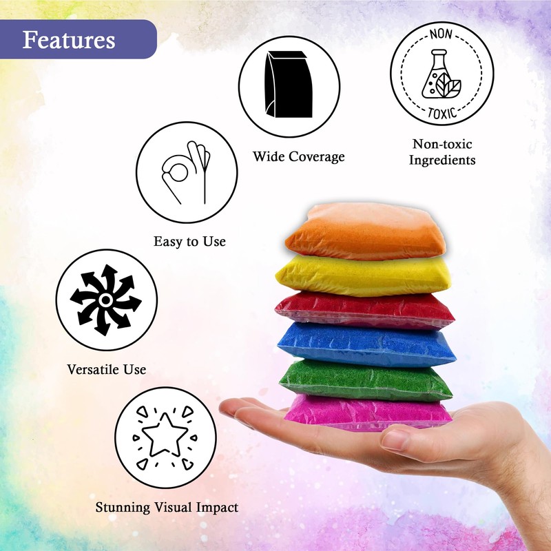 6 X100gms Holi Coloured Powder for Colour Run, Gender Reveal