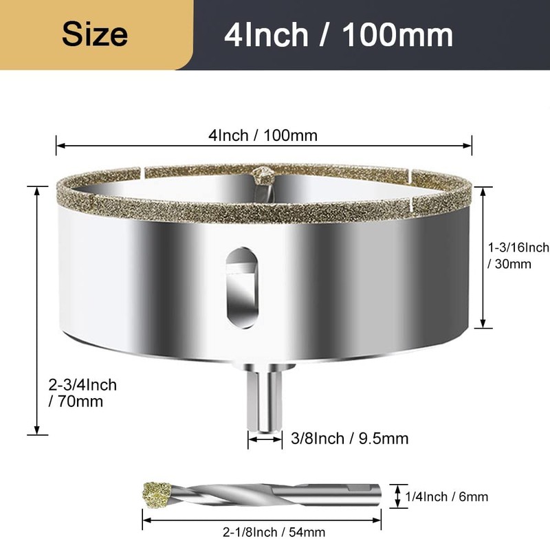 ASNOMY 4 Inch (100mm) Diamond Hole Saw with Pilot Drill