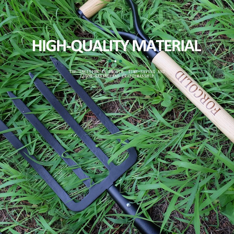 FORCOLID Garden Fork, 4-Tine Spading Digging Fork, Pitch Fork-45Inch, Forged