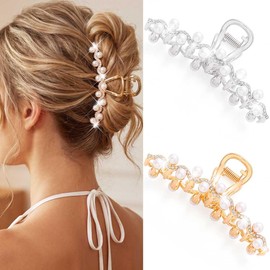 BARTOSI Fancy Pearl Claw Clips Gold Rhinestone Hair Clips Hair Accessories for Women (Pack of 2)