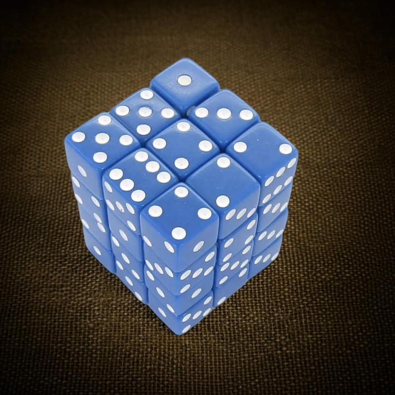 Blue Opaque Squared Corner Dice with White Pips D6 12mm