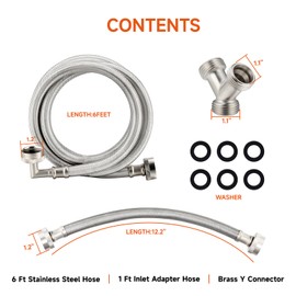 Roastove Steam Dryer Hose Installation Kit - 6 Ft Braided Stainless Steel with 3/4" FHT 90 Degree Elbow Hose,1ft Inlet Adapter and Y Connector,Fits All Normal Household Water Supply Lines