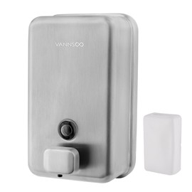 VANNSOO Wall Mounted Soap Dispenser Bathroom, 1100ml 37oz Commercial Stainless Steel Liquid Soap Dispenser Wall Mount (Vertical Brushed)