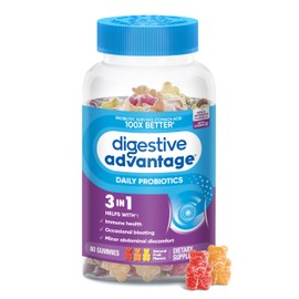 Digestive Advantage Probiotic Gummies For Digestive Health, Vitamin D, Daily Probiotics For Women &Men Occasional Bloating, Minor Abdominal Discomfort & Gut Health, 80ct Natural Fruit Flavors