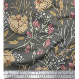 Soimoi Dressmaking Georgette Fabric 44 Inches Wide Floral Printed Material By The Yard - Gray