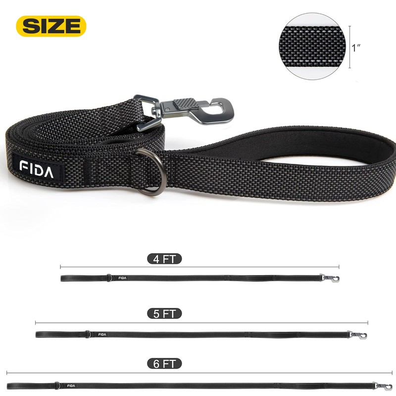Fida 5 FT Heavy Duty Dog Leash with 2 Comfortable