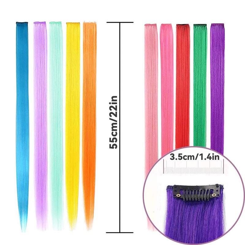 22 Stück Haarverlängerungen, Cospaly Fashion Synthetic Hair Extensions, Rainbow Straight