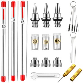 21 Pieces Airbrush Nozzle Cap Kit Airbrush Needle Replacement Parts Airbrush Needles with Wrench and Airbrush Cleaning Kit Replacement Part for Airbrush Sprayer Accessories, 0.2/0.3/0.5 mm
