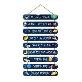 QINGYIWL Planet Wall Decoration for Children's Room Boys, Sign Space Wall Art, Inspirational Quotes Wall Picture, Children's Wooden Sign with Saying, Insirating Wall Decoration, Wall Picture, Wall