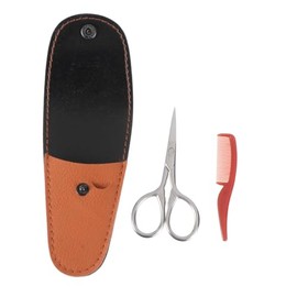 FRCOLOR 2pcs Stainless Steel Beard Mustache Scissors Set Precision Trimming Shears Leather Case Professional Grooming Kit