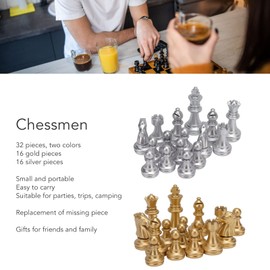 QANYEGN 32 Pieces Chess Pieces Only, Chessmen Chess Pieces with 1.93in King Figures for Adults Kids Toy Gold and Silver
