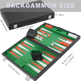 Vovotuzzi 15" Backgammon Sets for Adults Leather Classic Board Game Travel Backgammon Sets for Adults 2 Player Backgammon Board Game （Green Backgammon Board with Red and White Points）