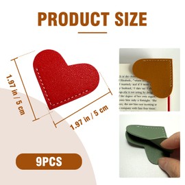 9PCS Leather Heart Bookmarks - Cute Sparkly Leather Corner Page Markers for Women, Kids, Teachers, Students, Reading Gifts for Book Lovers, Bulk Classroom Prizes for Girls & Boys