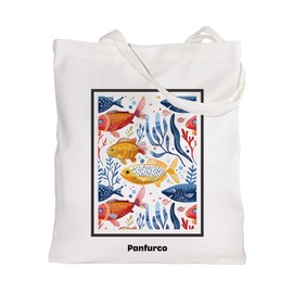 Panfurco Aesthetic Canvas Tote Bag for Women, Cotton reusable shopping bags with Inner Pocket (09 Fish)