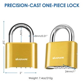 4-Digit Combination Lock, Heavy Duty Padlock Metal, Outdoor Alloy Locks with Hardened Steel Shackle, High Security Weatherproof Large Padlocks for Gym, School, Locker, Fence, Gate, Hasp, Case-Golden