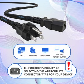 SatelliteSale Universal Heavy Duty Computer Power Cable Male NEMA 5-15P to Female IEC C13/C14 Universal Wire Black PVC Cord 15 feet