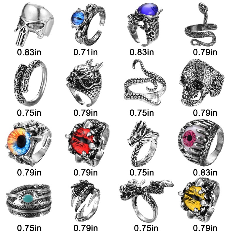 Jstyle 16 Pieces Vintage Punk Rings for Men Women Gothic