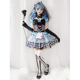 Milky Time Alice Halloween Adult Cosplay Costume, Gothic Lolita Maid Outfit Set