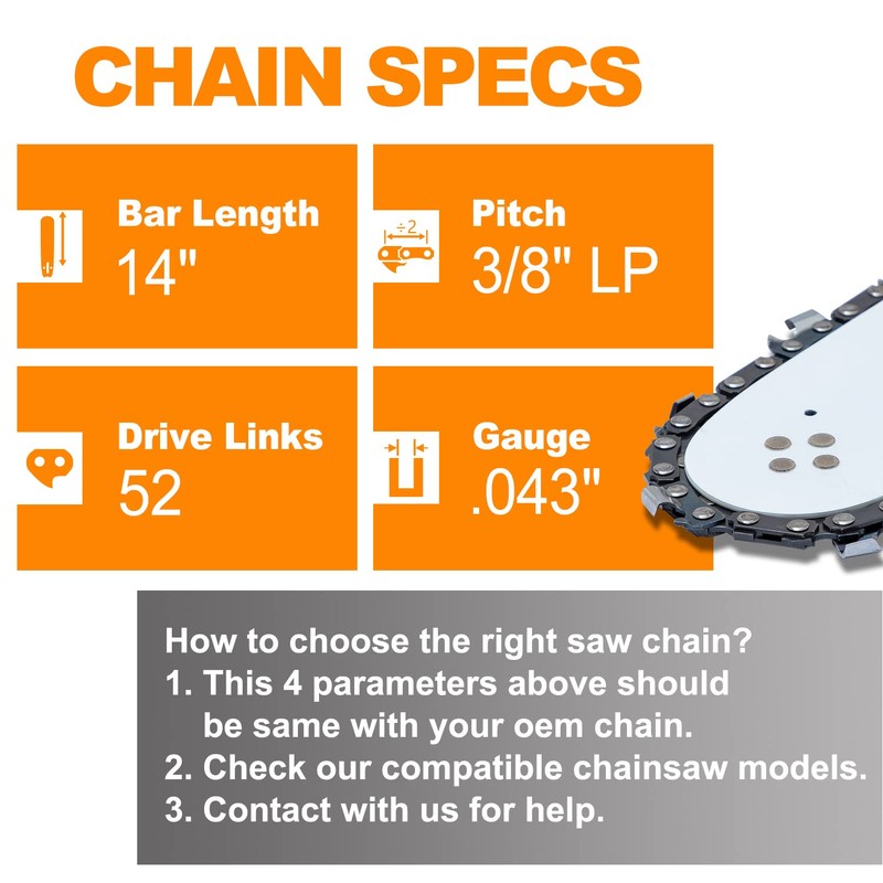 SUNGATOR 3-Pack 14 Inch Chainsaw Chain SG-R52, 3/8" LP Pitch
