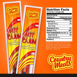 Country Meats, Meat Sticks, 0 Trans Fat, USDA Certified, Good Source of Protein, Carb Conscious Snack (24 Meat Sticks, Hot Cajun)