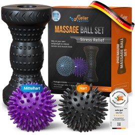 dr wüller&gomez Hedgehog Ball Set - 3-Piece - Premium Massage Ball with Nubs & Foot Roller - Hedgehog Ball Foot Massage - Hedgehog Ball Hard & Medium - Stress Relief Mental and Physical - Nub Ball