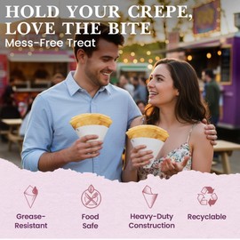 Friteshop Elegant Victorian French Crepe Holder - Regular Size – Perforated, Disposable Wrapper for Crepes – Hot and Cold Crepe, Heavy-Duty, Grease-Resistant Takeaway Food Packaging - 100 Pck