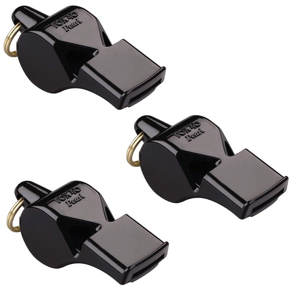 Fox 40 Pearl Official 2-Chamber Pealess Whistle, Black (Pack of 3)
