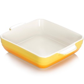 NUTRIUPS 8x8 inch Square Baking Dish, 50 Oz /1.6 Qt Ceramic Baking Pan with Handles, Casserole Dish for Oven, Porcelain Bakeware (Gradient Yellow)