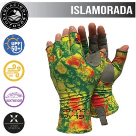 Glacier Glove Islamorada 50+ Sun Protection Durable Lightweight Breathable Quick-Dry Fingerless Outdoor Fishing Sun Glove, Rasta, Large