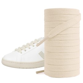 UamGlsob Flat Cotton Shoelaces for Sneakers, Solid Color Athletic Shoe Replacement Laces for Veja Esplar/Campo/V-10/Rio Branco/Venturi Sneakers Women (Beige, 63"/160cm)