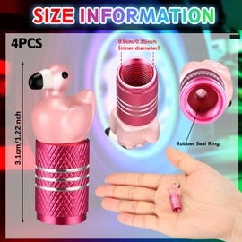 Beeveer 4 Pcs Glow in The Dark Tire Valve Stem Caps Cute Flamingo Luminous Tire Valve Cap Aluminum Alloy Fluorescent Light up Car Air Cover for Most Truck SUV Motorcycle Bike(Pink)