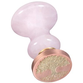 TUMBEELLUWA Crystal Wax Seal Stamp Set, 1 Rose Quzrtz Stone Hilt+6pcs Vintage Copper Seals for Invitation Cards, Letters Envelopes, Wine Package(Tree of Life+Luck+Thank You+Birthday+Xmas+Deer)