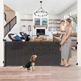 Retractable Baby Gates No Drilling, 96" Extra Wide Baby Gate No Drill, Retractable Dog Gates for Doorways No Drilling, Extra Long Dog Gate Indoor Retractable Pet Gates for Doorways No Drilling, Black