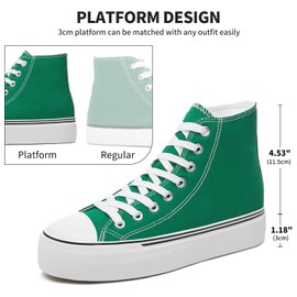 FRACORA Womens High Top Canvas Shoes White Black Platform Sneakers Lace Up Shoes for Women(Green,US7)