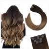 Ugeat Clip in Hair Extensions Balayage Hair Extensions Darkest Brown