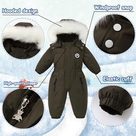 DEARBB Toddler Snowsuit Hooded Romper Jumpsuit Baby Boy Girl Winter Clothes Outwear Outfit Warm One Piece Suits Army Green 5T