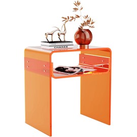 solaround Clear Acrylic End Table 2-Tier Bedside nightstand for Living Room Bedroom Home Decor (Orange)