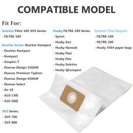 4 Pack Premium Central Vacuum Bags Compatible with Nuera Filtre 189, Husky Filtre 189, DuoVac Filtre 189, SoluVac Filtre-189 SVS, and Other CV Systems for Efficient Cleaning Solutions