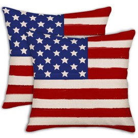 Asamour 4th of July Star Striped USA Flag Pillow Covers 20x20 Set of 2, Retro American Flag Decorations Throw Pillows Patriotic Memorial Day Outdoors Decorative Linen Cushion Case for Home Office