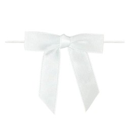 2.8 Inch White Twist Tie Bows, Small Satin Ribbon Bows for Crafts, Mini Bows Decor for Gift Wrapping Wedding Party Decorations, 50 Pcs (White)