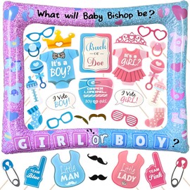 Gender Reveal Party Inflatable Selfie Photo Frame & Photobooth Props Set for Pictures & Decors Boy or Girl Photo Booth Props He or She Gender Reveal Party Supplies Baby Revealing Selfie Photo Props