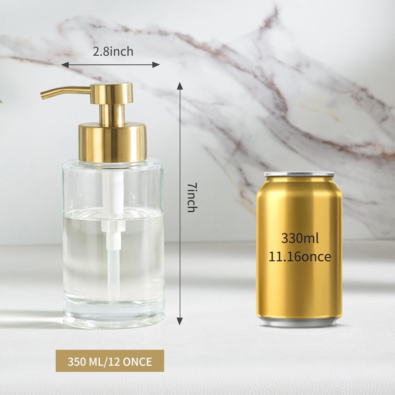 Enra Thick Glass Soap Dispenser with Stainless Steel Gold Pump,12oz