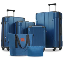 Merax Luggage Set 6 Piece Expandable Lightweight ABS Hardshell Travel Suitcases with Wheels, Corner Guards (Blue, 6 piece set)