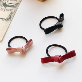 6Pcs Random Color Small Knotted Bow Hair Ties PU Leather Hair Bands Simple Hair Ropes Ponytail Holder Hair,Thick Heavy Curly Hair Accessories for Women Braid,Elastics and Ties Hair Accessories