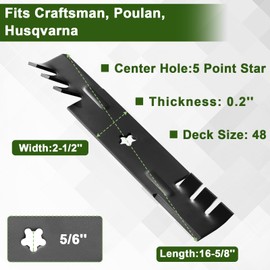 Qopaw 3 Pack Mower Blade for 173921 Compatible with Husqvarna, Poulan 48" Deck Replaces OEM no. 180054,173921, 532173921;Husqvarna 2748GLS,YTH2348 GTH2548 YTH2148/Poulan PB20VA48, PB23H48YT