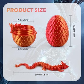 3D Printed Dragon in Egg, Mythical Pieces Dragon Egg, Full Articulated Dragon Crystal Dragon Egg, Flexible Joints Dragon Fidget Toy, Home Office Decor Executive Desk Toys (Laser Red)